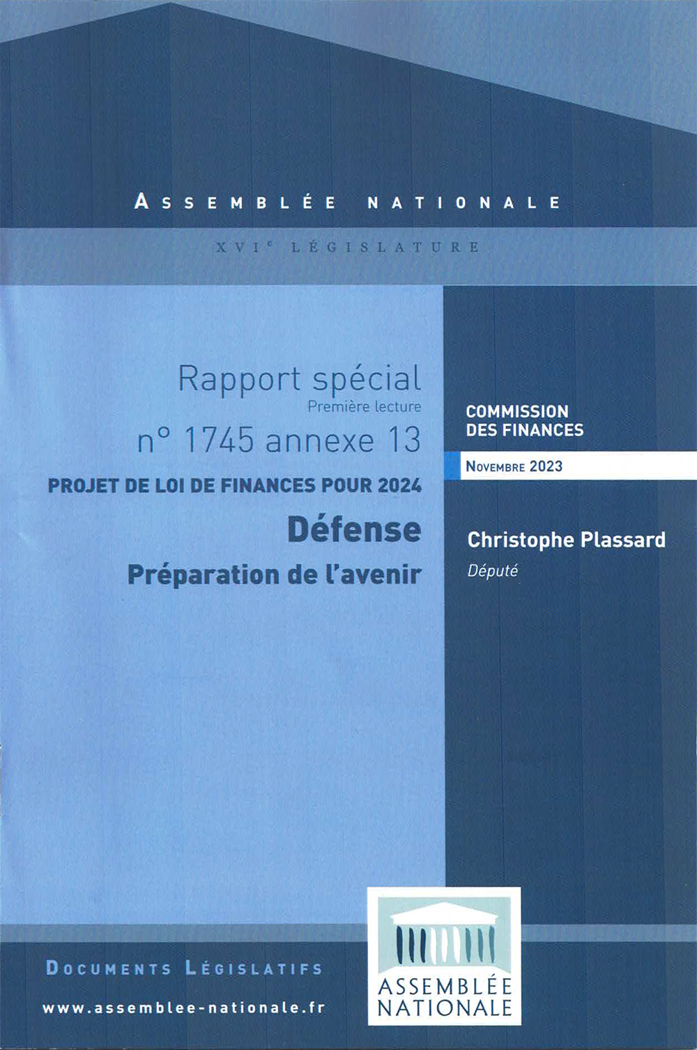Rapport spécial Projet de loi de finances pour 2024 - Défense, Préparation de l'avenir - octobre 2023
